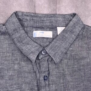 Café Luna Button Down Shirt Mens XL Blue Linen Blend Excellent Short Sleeve